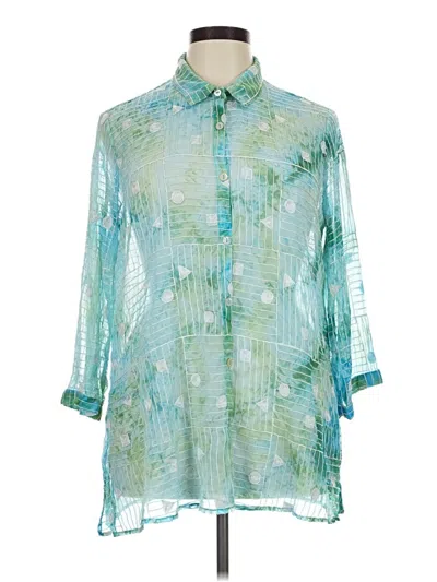 Pre-owned Ali Miles 3/4 Sleeve Button Down Shirt In Green