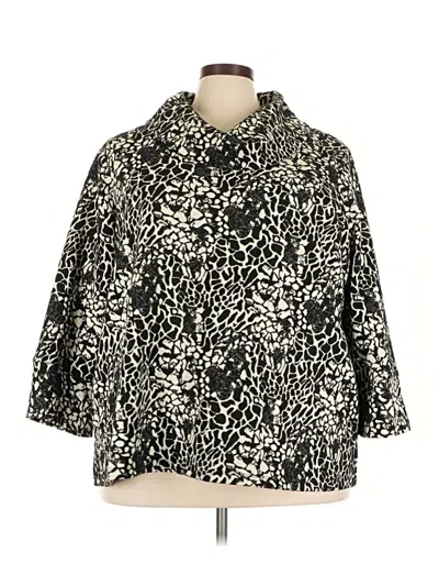 Pre-owned Ali Miles 3/4 Sleeve Top Black Animal Print Pattern Cowl Neck Tops