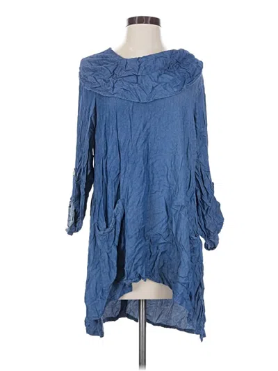 Pre-owned Ali Miles 3/4 Sleeve Top Blue Cowl Neck Tops