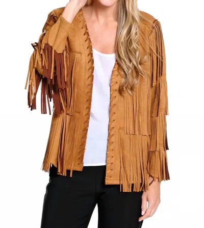 Ali Miles Faux Suede Fringe Jacket In Brown