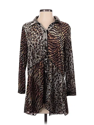 Pre-owned Ali Miles Long Sleeve Blouse In Brown