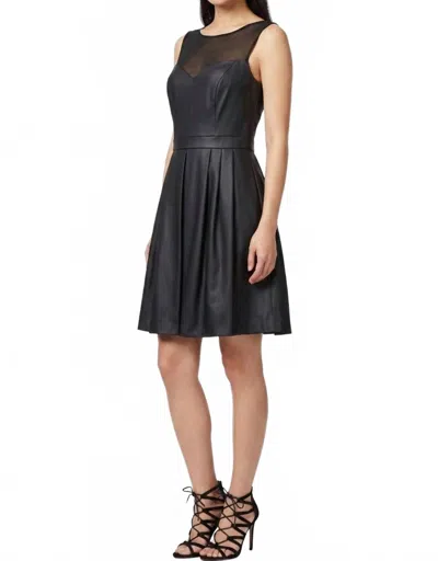 Ali Ro Illusion Mesh Faux-leather Fit And Flare Party Dress In Black