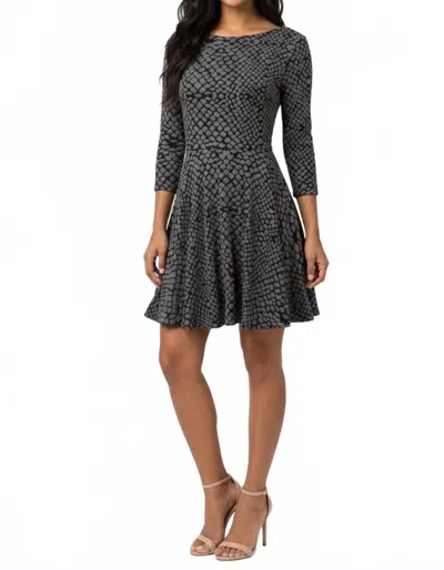 Ali Ro Snakeskin Print 3/4-sleeve Fit And Flare Dress In Grey Black