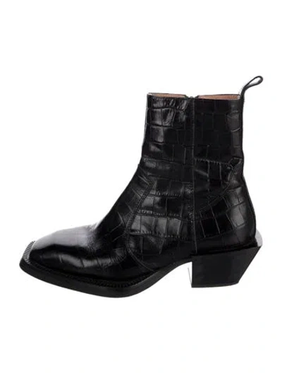 Pre-owned Alias Mae Embossed Leather Animal Print Boots In Black
