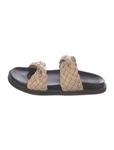 Pre-owned Alias Mae Leather Braided Accents Slides In Neutrals