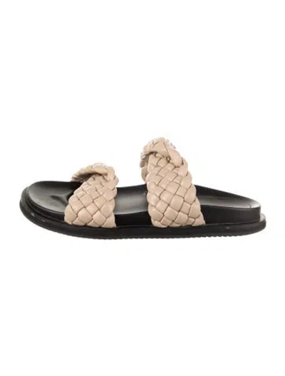 Pre-owned Alias Mae Leather Colorblock Pattern Slides In Neutral
