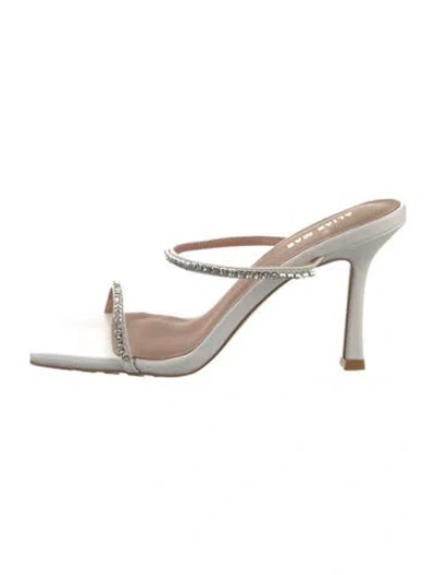 Pre-owned Alias Mae Leather Crystal Embellishments Slides In White
