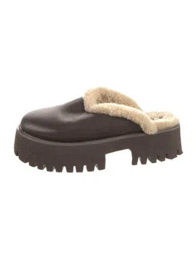 Pre-owned Alias Mae Leather Fur Trim Mules In Brown