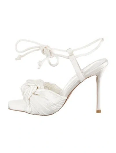 Pre-owned Alias Mae Satin Leather Trim Embellishment Slides In White