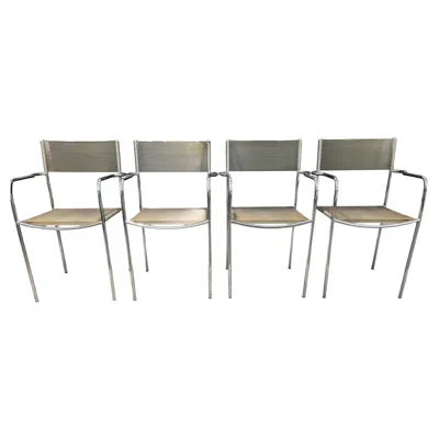 Pre-owned Alias Set Of 4  131 Spaghetti Armchairs Clear Pvc Seat And Chrome Frame In Gray