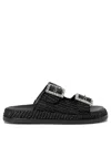 Alibi Greta Crystal Buckle Raffia Sandals In Black