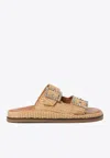 Alibi Greta Crystal Buckle Raffia Sandals In Neutral