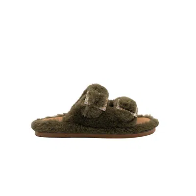 Alibi "greta" Eco Fur Slippers In Green