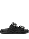 Alibi Raffia Embellished Buckle Sandals In Black