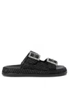 Alibi Greta Crystal Buckle Raffia Sandals In Black