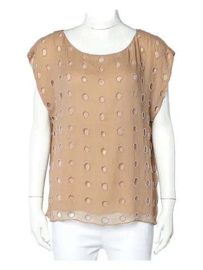 Pre-owned Alice And Olivia 2024 Cut-out Bead Top In Neutral