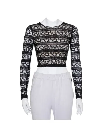 Pre-owned Alice And Olivia 2024 Lace Twist Top In Black