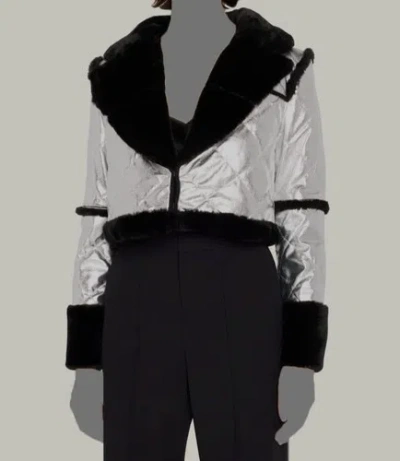 Pre-owned Alice And Olivia $795 Alice + Olivia Women's Silver Quilted Metallic Vegan Leather Jacket Size Xs