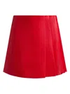 Alice And Olivia Toni Pleated Vegan Leather Mini Skirt In Red