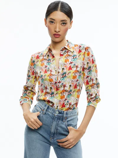 Alice And Olivia A+o X Blair Z Willa Placket Top In Multi