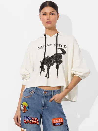 Alice And Olivia A+o X Bronco Sunny Cropped Hoodie In White