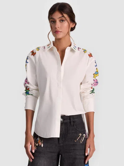Alice And Olivia A+o X Grateful Dead Dimitra Button Down In White
