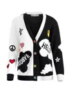 Alice And Olivia Alice + Olivia X The Beatles Bradford Appliquéd Wool-blend Cardigan In Soft White/black Multi