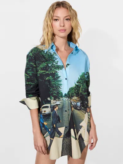 Alice And Olivia X The Beatles Finely Oversized Button-front Shirt In Multicoloured 1