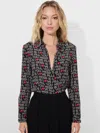 Alice And Olivia X The Beatles All You Need Is Love Willa Silk Placket Top In All You Need Is Love