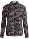 Alice And Olivia X The Beatles All You Need Is Love Willa Silk Placket Top In Black  