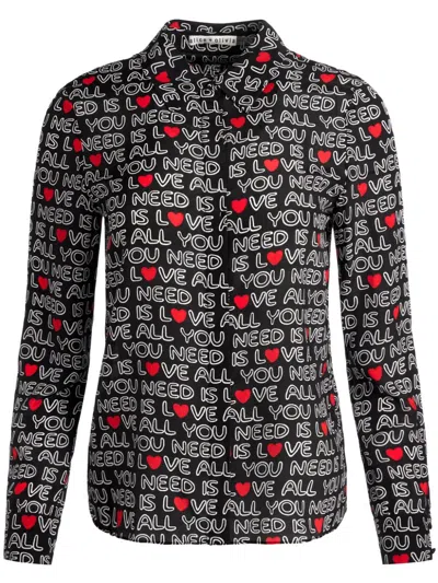 ALICE AND OLIVIA A+O X THE BEATLES WILLA PLACKET TOP