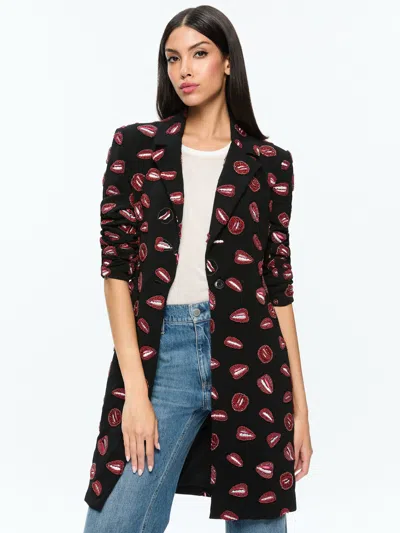 Alice And Olivia A+o X Tom Wesselmann Bret Long Blazer In Lip Sync Black