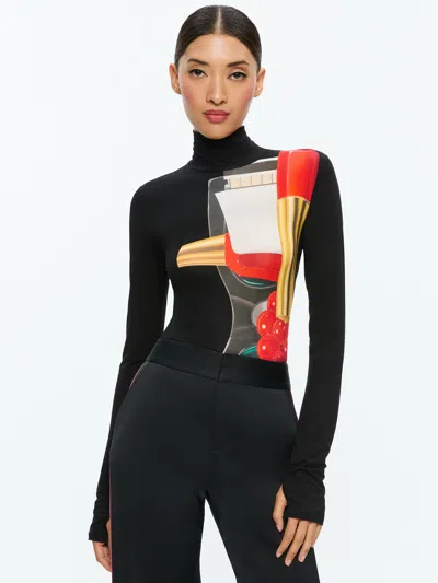 Alice And Olivia A+o X Tom Wesselmann Delaina Long Sleeve Turtleneck Top In Black