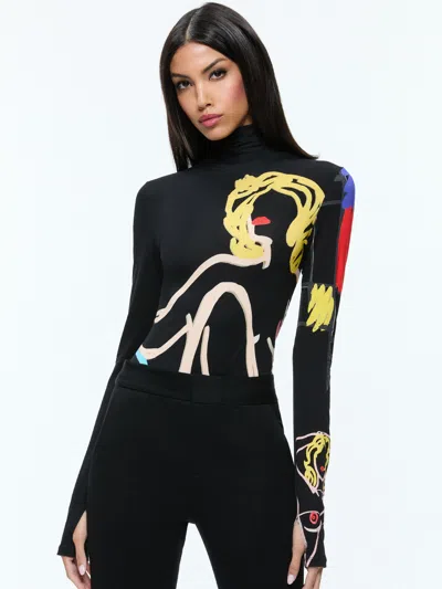 Alice And Olivia Alice + Olivia X Tom Wesselmann Delaina Print Turtleneck Top In Black