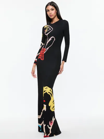 Alice And Olivia Tom Wesselmann Open-back Printed Jersey Maxi Dress In Black
