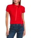 Alice And Olivia Abbott Bow-detailed Cable-knit Wool-blend Polo Sweater In Red