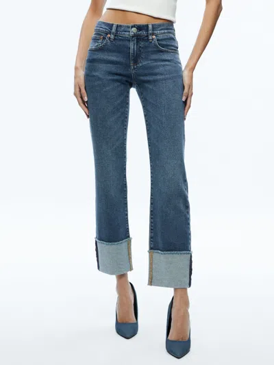 Alice And Olivia Abilene Low Rise Cuffed Jean In Lola Blue