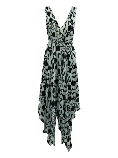 Pre-owned Alice And Olivia Abstract-print Asymmetrical Dress In Black