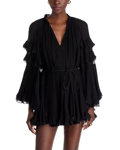 Alice And Olivia Adaline Gathered Tie Waist Mini Dress In Black