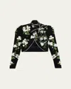 Alice And Olivia Addison Embroidered Cropped Jacket In Black