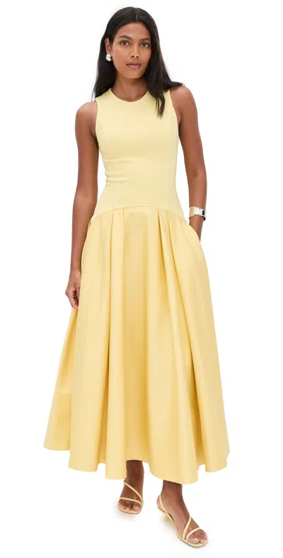 Alice And Olivia Adley Drop Waist Flare Midi Dress Butter In Yellow