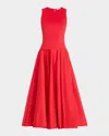 Alice And Olivia Adley Drop Waist Midi Dress In Bright Ruby