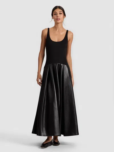 Alice And Olivia Adley Drop Waist Vegan Dress In Black