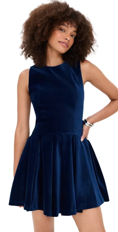 Alice And Olivia Adley Velvet Drop-waist Mini Dress In Blue