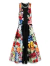Alice And Olivia Adley Floral Drop-waist Midi Dress In Black