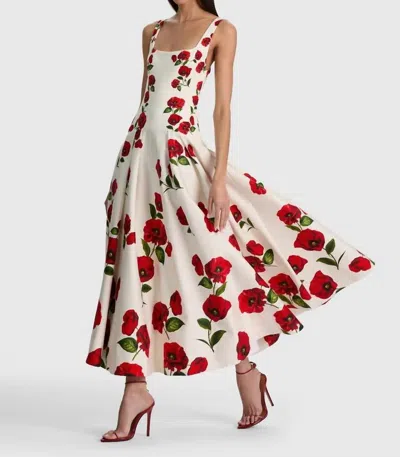 Alice And Olivia Adley Midi Dress In Summer Poppy In Neutral