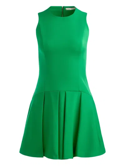 Alice And Olivia Adley Pleated Sleeveless Mini Dress In Green