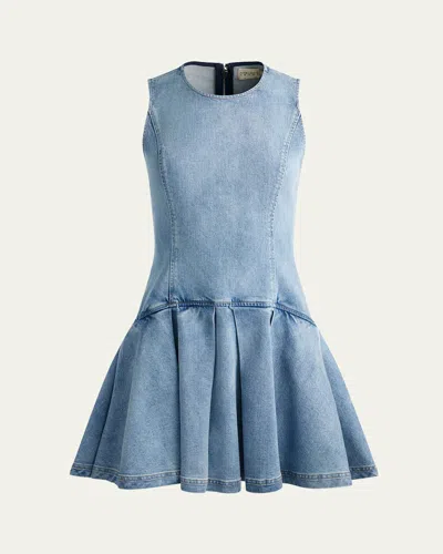 ALICE AND OLIVIA ADLEY SLEEVELESS DROP-WAIST DENIM MINI DRESS