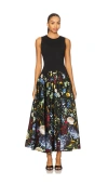 Alice And Olivia Adley Sleeveless Drop Waist Flare Midi Dress In Black