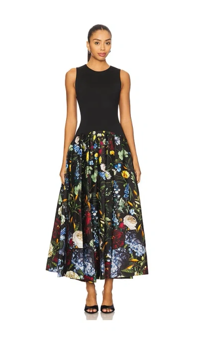 ALICE AND OLIVIA ADLEY SLEEVELESS DROP WAIST FLARE MIDI DRESS